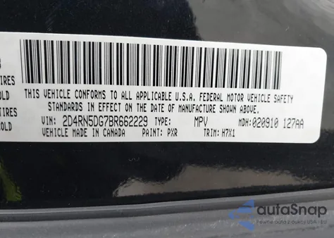 2011 Dodge Grand Caravan Crew z USA, uszkodzony, nr VIN 2D4RN5DG7BR662229